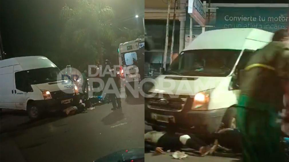Video: fuerte choque entre una combi y una motocicleta en Av. Belgrano terminó con una mujer gravemente herida
