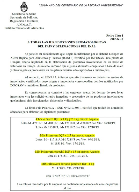 La Anmat Retiro Alimentos Congelados Por Un Brote Que Causo Muertes En Europa Diario Panorama Movil