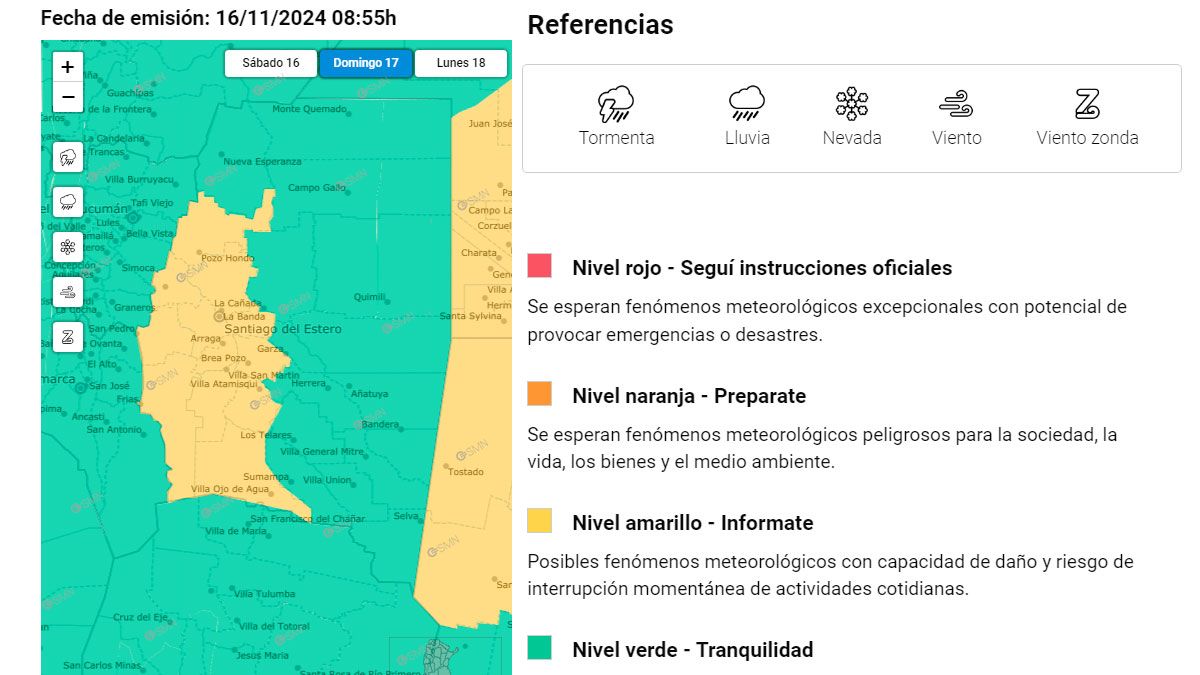 Zonas afectadas por el alerta amarillo 